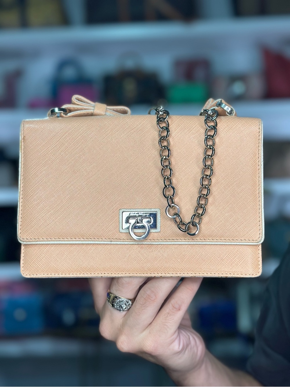Ferragamo Creamsicle Shoulder Chain Flap